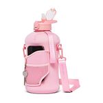 Fitnesse 2.2L Water Bottle with Straw and Covered Lid – Phone & Key Storage - Drop proof - Leak Proof - Shoulder Strap and Handle – Large Gym Water Bottle – BPA Free – Pink