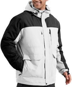 FREE SOLDIER Men's Waterproof Ski Jacket Fleece Lined Warm Winter Snow Coat with Hood Fully Taped Seams(White Black,XL)