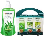 Himalaya Purifying Neem Face Wash, 400 ml & Himalaya Pure Skin Neem Facial Kit (Facewash 50ml, Scrub 50g & Face Pack 50g)