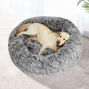 PaWz Pet Beds Dog Cat Soft Warm Kennel Round Calming Nest Cave, XL Size Washable Dog Ded, Dog Donut Calming Nest, Dog Bed with Removable Machine Washable Cover, Fluffy Plush Extra Large, Charcoal