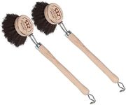 Redecker German-Made Horse Hair Bristle Dish Brush, Soft All-Purpose Scrubber for Kitchen & Household with Strong Horse Hair Bristles, 1-1/2 inch Replaceable Brush Head, Set of 2, 9-inches Long