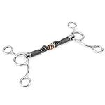 Horse Chew Stainless Steel Gag Bit with Black Steel Mouth Horse Bits Jr Cowhorse Bit Cow for Horses Junior Snaffle Eggbutt Bridle 3 Piece Loose with Roller 5 Inch Dog