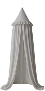 Wonder Space Kids Bed Canopy with Ruffles, Lace Frilled Cotton Tent Net, Pastel Neutral Colors for Boys & Girls, Nursery Room Baby Crib Hanging Curtain Mosquito Net Children Reading Nook Decor (Grey)
