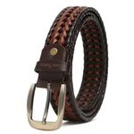 LOUIS STITCH Men's Tan and Brown Weaved Leather Belt Casual Belts for Men Spanish Leather Brass Buckle 1.5 Inch (35mm) (BEVBWE) (Size -42)