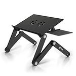 Laptop Table Stand Adjustable Riser: Portable with Mouse Pad Fully Ergonomic Mount Ultrabook MacBook Gaming Notebook Light Weight Aluminum Black Bed Tray Desk Book Fans Up to 17 inch