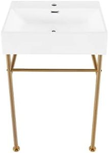 Claire 24 Ceramic Console Sink White Basin Brushed Gold Legs