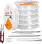 Clear Bracelet Elastic String, 6pcs 0.5mm Crystal Clay Bead Elastic Bracelet Thread String with 5 Beading Needles and Cutter for DIY Jewellery Making