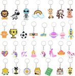 ASTARON 30 Pcs Cute Cartoon Keychains Party Favors , Party Bag Fillers, School Carnival Rewards, Cute Animals / Space / Unicorns Silicon Keychain Birthday Gifts, Classroom Prize