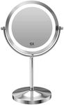 1X/10x Magnified Lighted Makeup Mirror Double Sided Round Magnifying Mirror Standing 360 Degree Swivel Vanity Mirror Battery Operated 7 Inch Diameter Shaving Bathroom Mirror