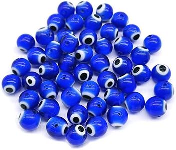 FAMLEAF 100pcs Mixed 6mm/8mm Sizes Evil Eye Beads, Evil Eye Glass Beads, Handmade Round Evil Eye Beads, Glass Spacer Beads for Bracelets Necklace Jewelry Making