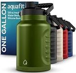 AQUAFIT One Gallon Water Bottle Insulated - Gallon Water Jug 128 oz - Large Water Bottle Insulated Growler - 1 Gallon Water Jug, Stainless Steel Big Water Bottle (Military Green)