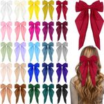 Mimorou 25 Pcs Satin Hair Bows Bulk Silky Big Hair Bows for Women Big Bow Hair Clips Large Hair Ribbons Oversized Long Tail Large Hair Barrettes Bow Knot Hair Clips Hair Pins Hair Accessories(Plain)