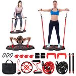 Goplus Portable Home Gym Workout Equipment w/ 8 Exercise Accessories, Elastic Resistance Bands, Ab Roller Wheel, Tricep Bar, Push-up Stand, Full Body Weight Strength Training System for Men Women