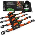 Rhino USA Retractable Ratchet Tie Down Straps (4PK) - 540kg Guaranteed Max Break Strength, Includes (4) Ultimate 2.5 cm x 3m Autoretract Downs with Padded Handles - Orange