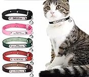 Personalised Genuine Leather Cat Collar With Engraved Name Plate Tag & Bell (Pink)