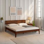 wakeup INDIA Sheesham Wood Bed Without Storage Bed | 3 Year Warranty | Pully Low Height Solid Wood Rosewood Bed (King Size - 78x72 inch, Light Rosewood Colour Finish)