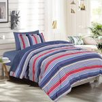 EMME Twin Comforter Set-Bed in A Bag Striped, 5 Piece Navy Red Bedding Sets Twin Size with Sheets, Twin XL Comforter, Pillowcase&Sham, Soft Down Alternative Bed Set for All Season