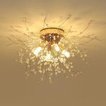 HMVPL Gold Crystal Flush Mount Ceiling Light, 4-Light Brass Mini Chandelier Light Fixture,Modern Sputnik Ceiling Light,Golden Light Fixture for Hallway Kitchen Foyer Nursery Closet Bedroom Dining Room