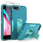 Phone Case for iPhone 6plus 6splus 7plus 8plus i 6/6s/7/8 Plus with Screen Protector Cover and Slim Stand Cell Mobile Accessories iPhone6splus i Phone7s 7s 7+ 8s 8+ Phones8 6+ i6 6s+ Women Men Teal