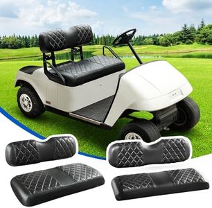 NOKINS 4PCS Golf Cart Diamond Seat Covers Kit, Front&Rear Seat Covers Fits EZGO TXT 1994-2013/EZGO RXV Standard Seat Cushion, EZGO Vinyl Seat Cover Accessories, No Staples(Black&Black Stitch)