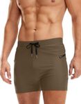 G Gradual Men's Swimsuit Trunks with Zipper Pockets Quick Dry Swimwear Bathing Suit Swim Briefs Board Shorts for Men, Dark Khaki, Small