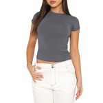 Geagodelia Women's Basic T-Shirt Ladies Short Sleeve Crop Top Y2K Fashion Aesthetic Clothes Summer Outfit Streetwear (A - Grey, S)