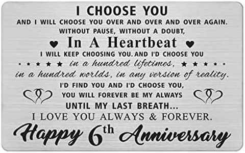 6 Year 6th Anniversary Card for Men Him Her, Sixth 6 yr Best Anniversary Wedding Engraved Wallet Card Inserts Gifts for Husband Wife