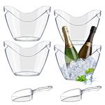 Anzices Ice Buckets with Scoops, 4 Pack 4L Large Capacity Acrylic Wine Bucket Clear Beverage Tubs Champagne Chiller Bin with Handle Portable for Party, Camping, BBQ, Outdoor Activities
