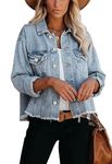 Jayscreate Women's Crop Denim Jacket Cotton Short Mini Ripped Cropped Oversized Jean Denim Jacket for Women with Pockets