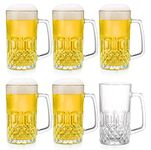 GOTTIZ Large Beer Mugs Big Size | Crystal Clear Drinking Glass with Handle | Glass Beer Mugs | Large 600ml | Set of 6