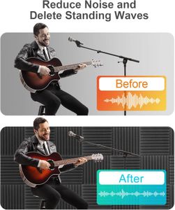 JBER Acoustic Panels 48-Pack – Charcoal Soundproof Foam Tiles