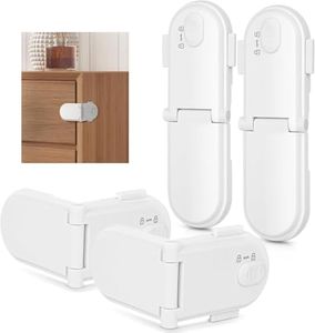 REDTRON Verrous d'armoire de sécurité pour enfants avec double interrupteur de sécurité (4 packs, Blanc), Verrous d'armoire de sécurité pour enfants non toxiques, faciles à installer avec l'adhésif 3M