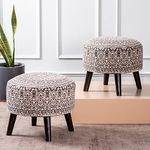 nestroots Set of 2 Wooden Ottoman Stool for Living Room | Printed Pouffes for Sitting | Foot Rest with 4 Wooden Legs (14 inch Height, Grey)