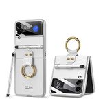 LIULANZ for Samsung Galaxy Z Flip 3 Case with Pen and Ring,Ultra Thin Matte Leather Anti-Drop Phone Cover with Camera Screen Protector for Samsung Galaxy Z Flip 3 5G(ZFlip3-Silver)