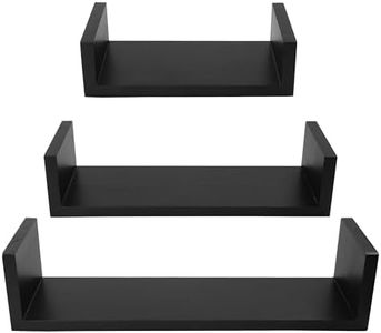 Wall Shelves,U-Shaped Floating Bookshelf Set of 3 for Living Room Bedroom Bathroom Kitchen Decorative Display Rustic Finish,Real Wood,3 Sizes,(Rustic Black)