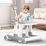 Baybee Flix 3 IN 1 Baby Walker for Kids, Activity Kids Walker with Parental Push Handle & 3 Height Adjustable, Walker for Baby with Stopper & Musical Toy Bar, Walker Baby 6-18 Months Boys Girls (Grey)