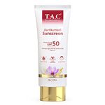 TAC Kumkumadi Gold Glow Sunscreen SPF 50 PA+++| High Grade Sun Protection with UVA/B + Blue Light Barrier|Ultra Light Sunscreen Gel|For Oily & Dry Skin|Water-Based Hydrating Formula|No White Cast -50g