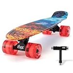 KMX 22" Fire Mini Cruiser Skateboard for Boys Girls and Youth, Complete Beginner Red Skateboard for Kids Ages 6-12 Teen Penny Board (Fire Flame)