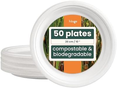 HAAGO 50 Platos Desechables de Papel de Caña de Azúcar (26cm) - Biodegradable y Impermeable