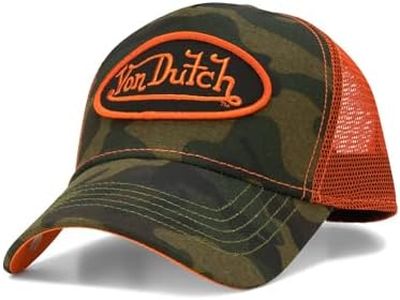 Von Dutch Monogram Trucker Cap - Retro Snapback Cap for Men and Women - Adjustable Snap Fit Panel, Mesh Rear, Curved Bill, Size One Size, Camo