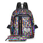 Fmeida Sequin Backpack Bags for Girls Mini Women Fashion Backpacks Kawaii Sparkly Rucksack Bag Womens Small Casual Backpack Handbags for School, Travel, Ladies - Rainbow