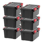 IRIS USA 18 L (19 US Qt) Storage Box with Gasket Seal Lid, 6 Pack - BPA-Free, Heavy Duty Moving Containers with Tight Latch, Weather Proof Tote Bin, WEATHERPRO - Black/Red