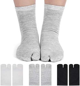 Geyoga 6 Pairs Flip Flop Unisex Socks Tabi Split Toe Socks Toe Socks for Men Boys Women, Black, White, Gray, 3-5