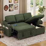 Convertible Sofa Bed, 80" Sectional Pull Out Sleeper Sofa Couch with Storage, 6 Adjustable Backrest, Cup Holder & USB Port, 3 Seater L Shaped Sofa Bed for Living Room, Apartment, Green