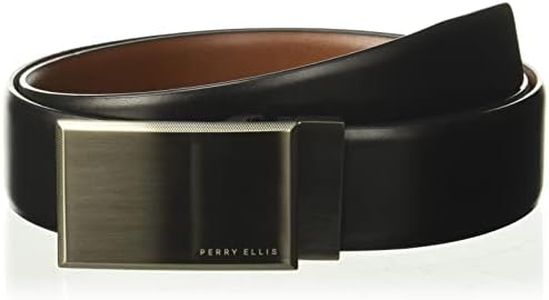 Perry Ellis Men's Portfolio Patterned Plaque 100% Leather Reversible Belt (Sizes 30-44 Inches), Black/Brown Reversible, 38