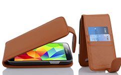 cadorabo Case works with Samsung Galaxy S5 / S5 NEO in SADDLE BROWN - Flip Style Case made of Faux Leather with Card Slot - Wallet Etui Cover Pouch PU Leather Flip