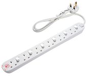 Masterplug Six Socket Power Surge Protected Extension Lead with Individual Switches, 2 Metres, White