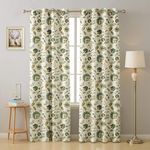 Cloth Fusion Printed Blackout Curtains 7 Feet Long Set of 2 Room Darkening Door Curtain with Grommet (Green Flower)