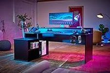 RestRelax - Alpha Gaming Desk UK's #1 Gaming Desk With LED Lights 200CM x 91CM x 125.5CM Computer Desk Workstation For Large PC Or Home Office Desk The Perfect L Shaped Office Desk