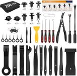 GOOACC 200Pcs Trim Removal Tool, Auto Push Pin Bumper Retainer Clip Set Fastener Terminal Remover Tool Adhesive Cable Clips Round Handle Crowbar Kit Car Panel Radio Removal Auto Clip Pliers, Black